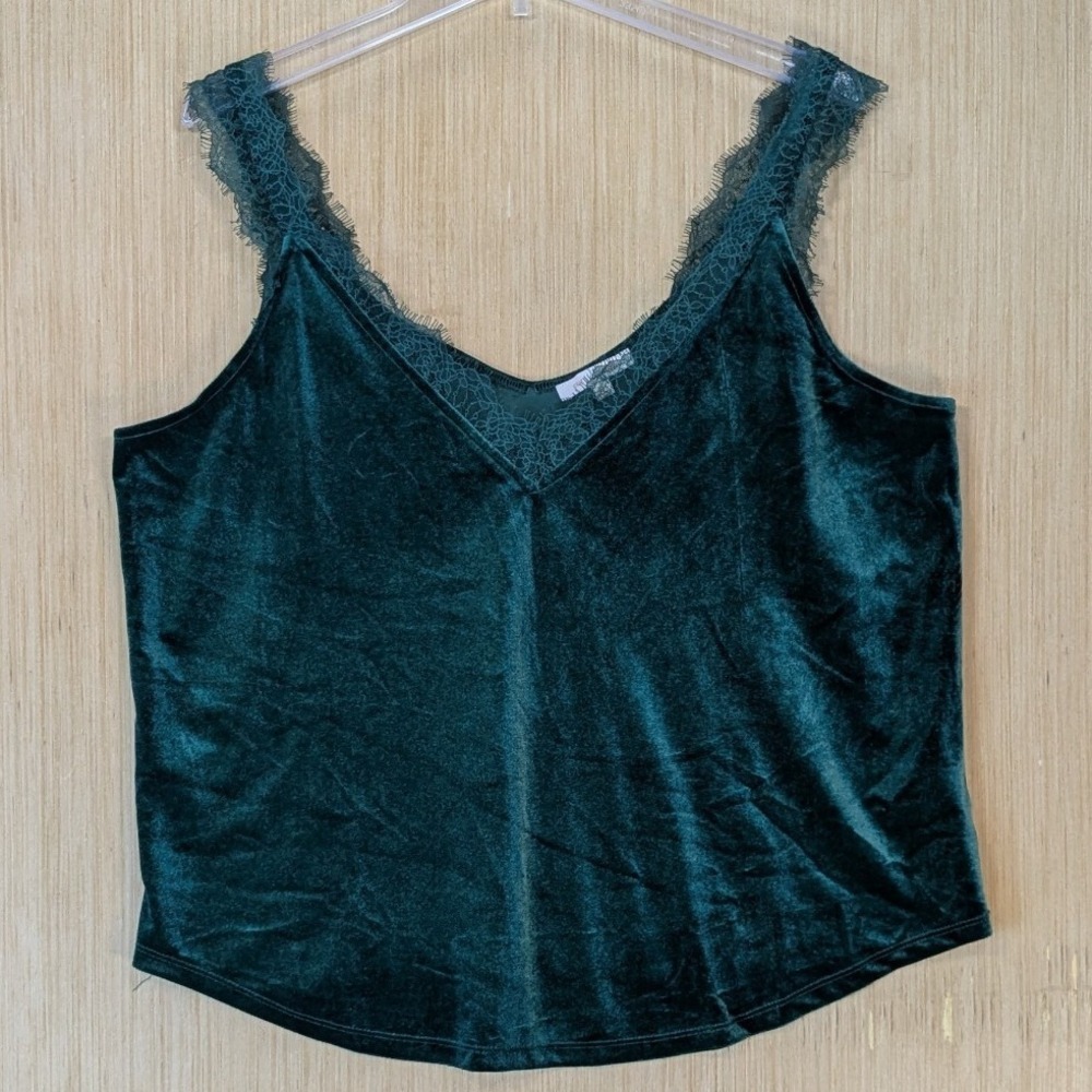 Skies Are Blue Gothic Dark Romantic Glam Velvet Lace Trim Cami Tank Top XL Green